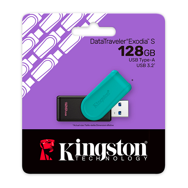 Memoria USB Kingston DataTraveler Exodia S, 128GB, USB 3.2 Gen 1, Tapa giratoria – DTXS/128GB