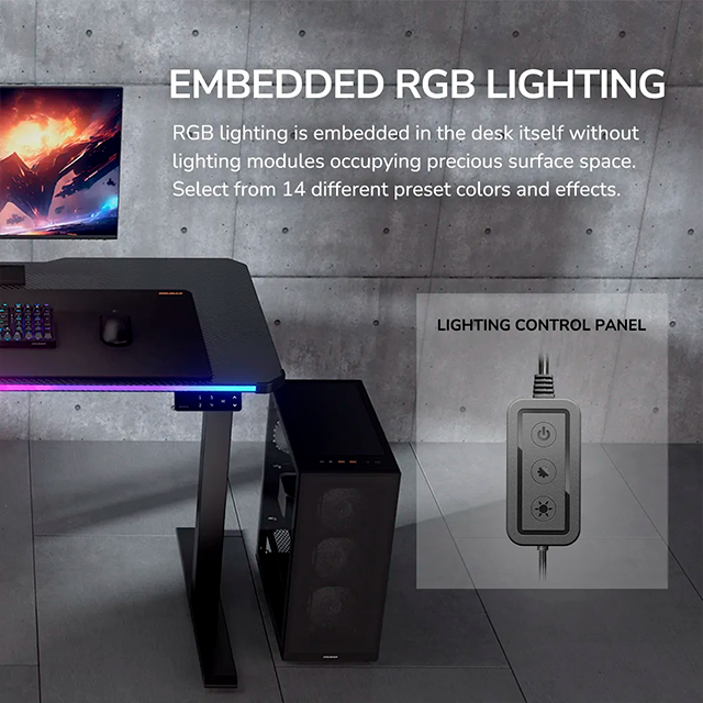 Escritorio Gamer Eléctrico COUGAR E-ARES 120, ajustable, RGB, 120 × 60 cm, soporte 80 kg – CGR-E-ARES120