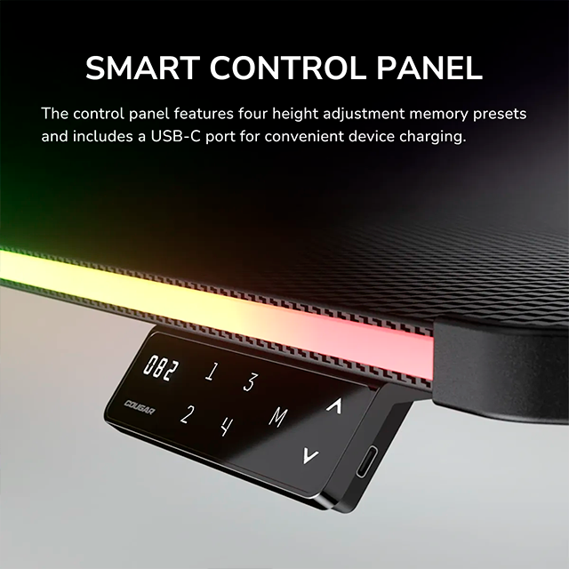 Escritorio Gamer Eléctrico COUGAR E-ARES 120, ajustable, RGB, 120 × 60 cm, soporte 80 kg – CGR-E-ARES120