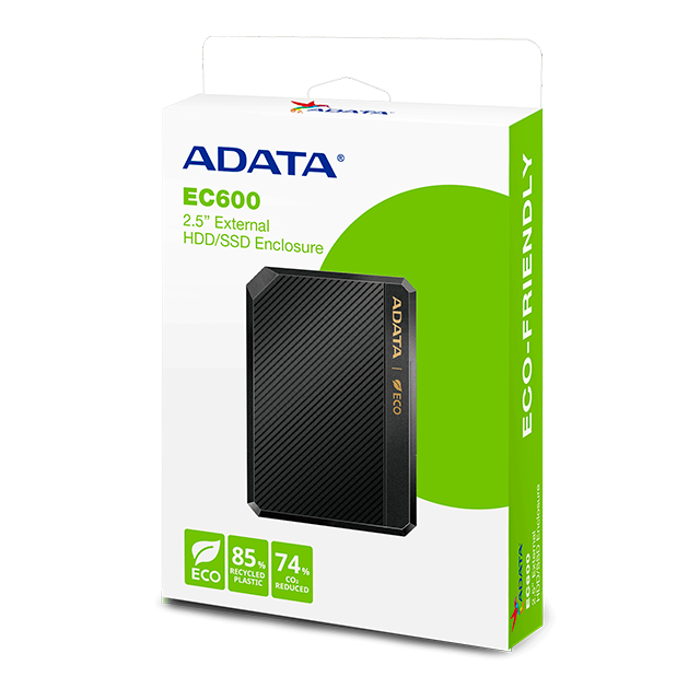 Enclosure Gabinete Externo ADATA EC600, USB 3.2 Gen2, para SSD / HDD 2.5”, Negro – EC600-BCBK