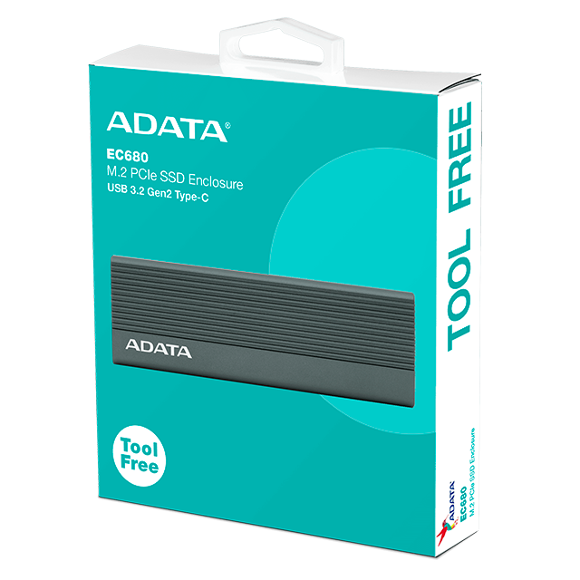 Enclosure Gabinete Externo ADATA EC680 para SSD M.2 NVMe, USB 3.2 Gen2 10 Gbps, Gris – EC680-CCGY
