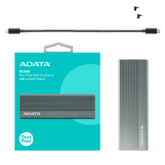 Enclosure Gabinete Externo ADATA EC680 para SSD M.2 NVMe, USB 3.2 Gen2 10 Gbps, Gris – EC680-CCGY