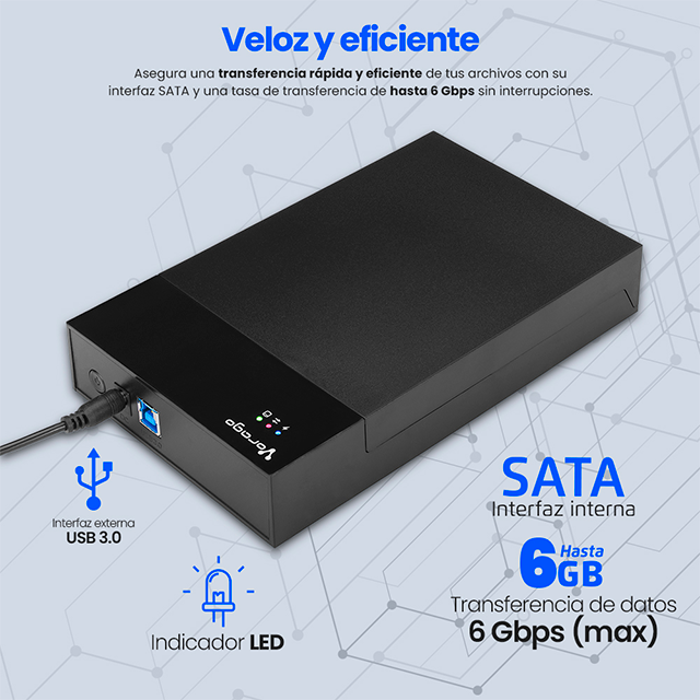 Enclosure Vorago HDD-303, 2.5"/3.5", USB 3.0, SATA, Negro