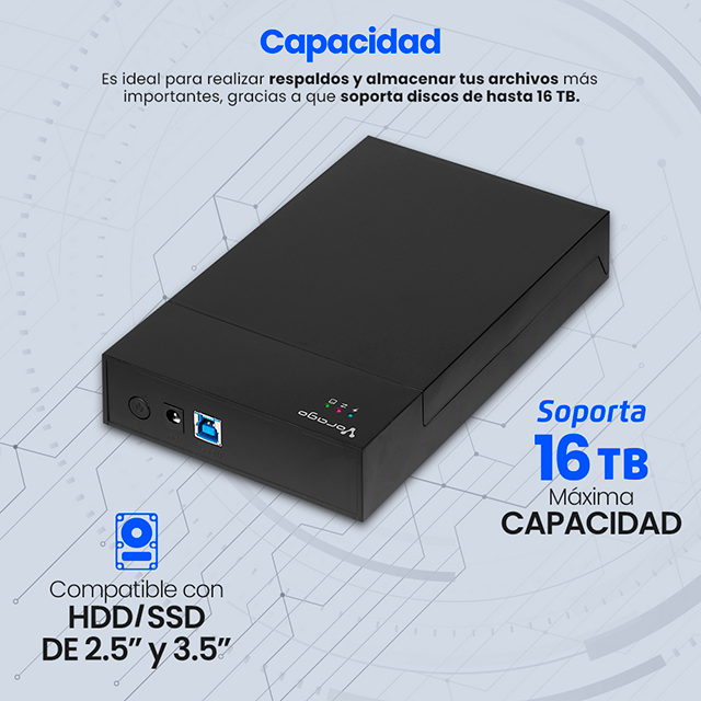 Enclosure Vorago HDD-303, 2.5"/3.5", USB 3.0, SATA, Negro