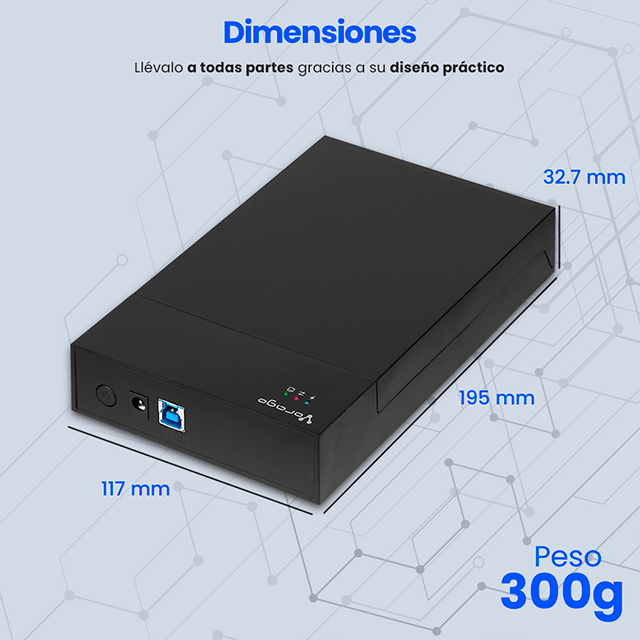 Enclosure Vorago HDD-303, 2.5"/3.5", USB 3.0, SATA, Negro