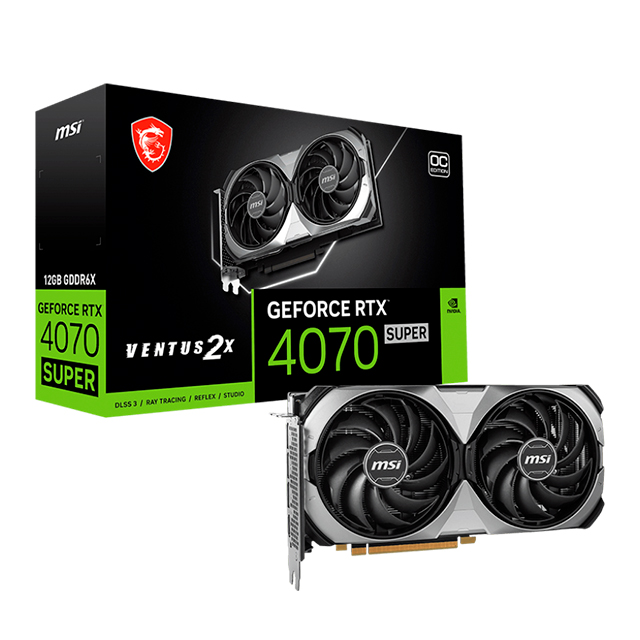 Tarjeta de video Nvidia MSI GeForce RTX 4070 Super Ventus 2X Black 12G OC, DLSS 3, RAY TRACING, REFLEX, STUDIO, GDDR6X, 912-V513-641