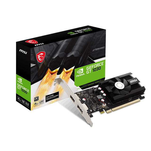 Tarjeta de video Nvidia MSI Geforce GT 1030 4GD4 LP OC, 4GB GDDR4, HDMI, DP - 912-V812-001