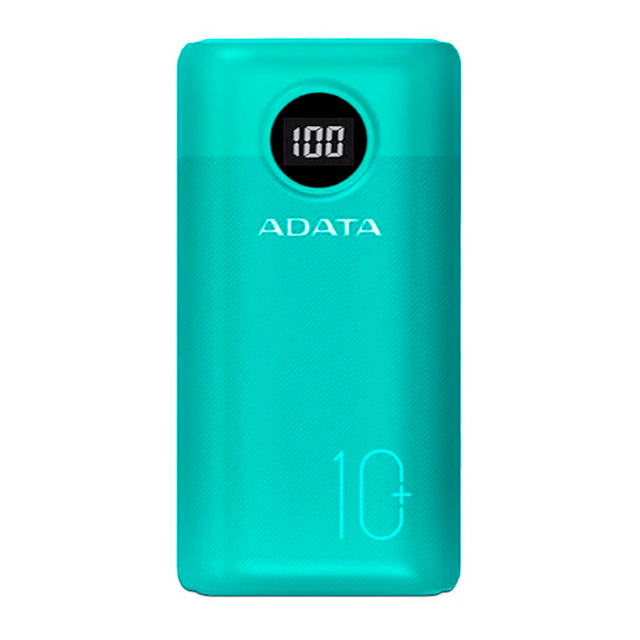 Power Bank Adata P10000QCD Verde, 10000 mAh, Carga rapida, Hasta 3 dispositivos a la vez - AP10000QCD-DGT-CGN