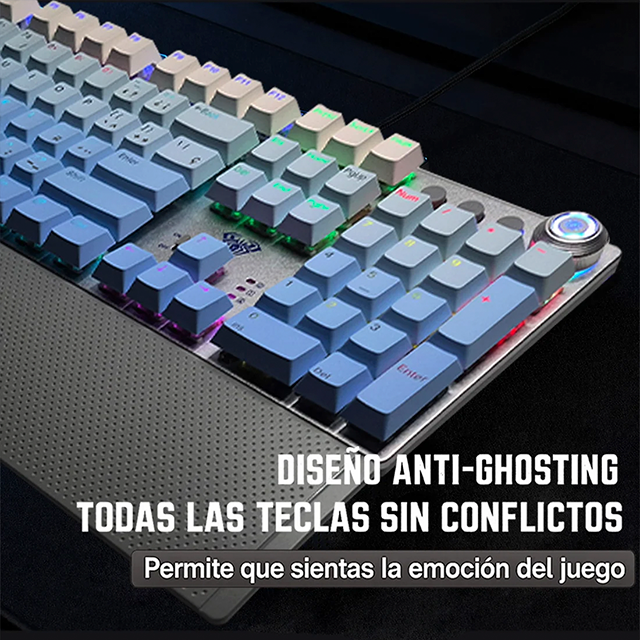 Teclado Mecánico AULA F2088 Air White, 104 Teclas, Alámbrico USB-C, Reposamuñecas Removible, Perilla Multimedia, RGB, Inglés con Impresión en Español – 8500-0069