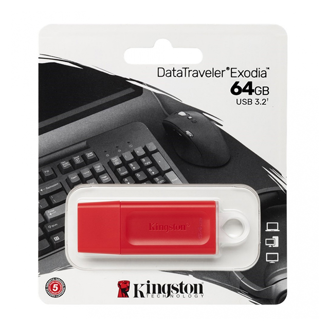 Memoria USB Kingston DataTraveler Exodia 64GB, Roja, USB 3.2 - KC-U2G64-7GR