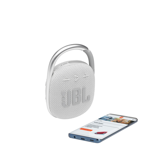 Bocina Bluetooth JBL Clip 4 Blanca, Resistente al polvo y agua IP67, Bluetooth 5.1 - JBL-CLIP4-ECOWHTAM