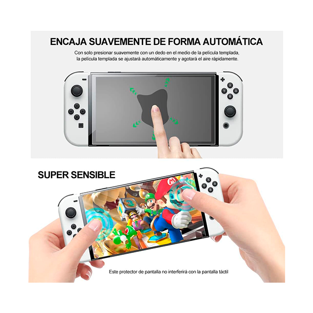 Protector de Pantalla Nintendo Switch OLED, Cristal, Mica de Pantalla, Vidrio Templado, 9H Doble-Reforzado Dureza Screen Protector Film, 2 Unidades