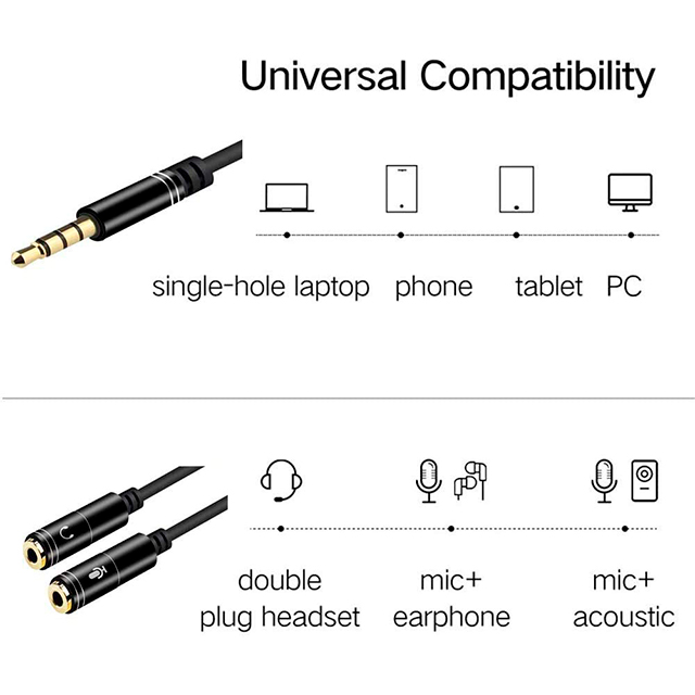 Adaptador Anna Tosani Cable de Audio, 3.5mm Cables de Conector Jack 2 entradas Macho a 1 conector Hembra  - B08FYRCXSV