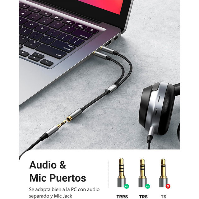 Adaptador UGREEN Cable de Divisor de 2 Clavijas de Auricular/Micrófono Separadas 3.5mm Macho a Mic y Audio 3.5mm Hembra para Auriculares, Carcasa de Aluminio - B073ZDDTH2