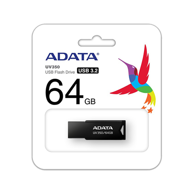 Memoria USB Adata UV350 64GB | Negra | USB 3.2 - AUV350-64G-RBK