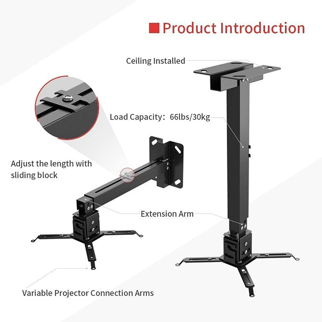 BuFan Soporte Proyector, Universal Ajustable Techo, 15.75-25.59 Ajustable Pulgadas Proyección de Longitud Extensiblecon Brazo de Extensión, Inclinar ±15° Soportar hasta 15 kg para Proyector LCD DLP