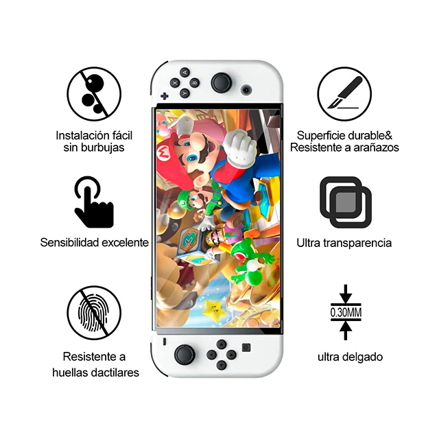 Protector de Pantalla Nintendo Switch OLED, Cristal, Mica de Pantalla, Vidrio Templado, 9H Doble-Reforzado Dureza Screen Protector Film, 2 Unidades