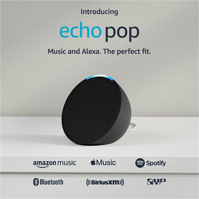 Amazon Echo Pop | Bocina Inteligente | Compacto con Sonido Definido y Alexa | Negra | 1a Gen - B09WNK39JN 