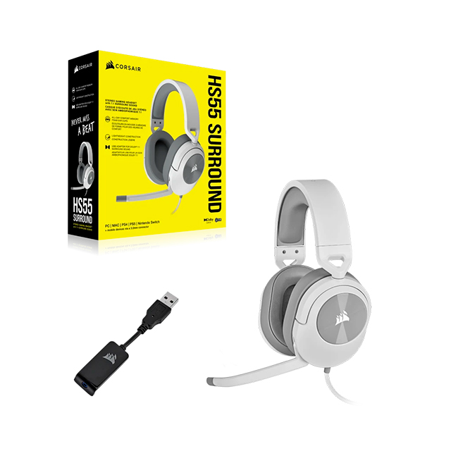 Diadema Corsair HS55 Blancos, Alámbrico, 3.5, PC, 7.1 Surround - CA-9011266-NA