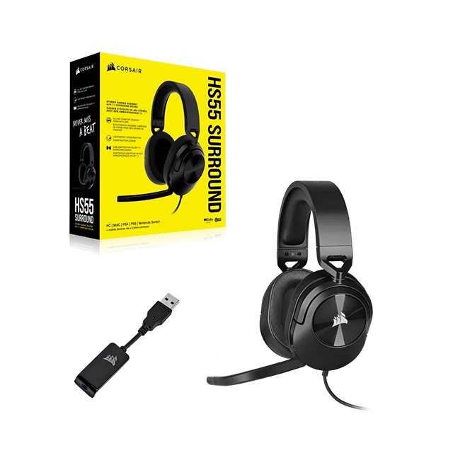 Diadema Corsair HS55 Carbon, Alámbrico, 3.5, PC, 7.1 Surround - CA-9011265-NA