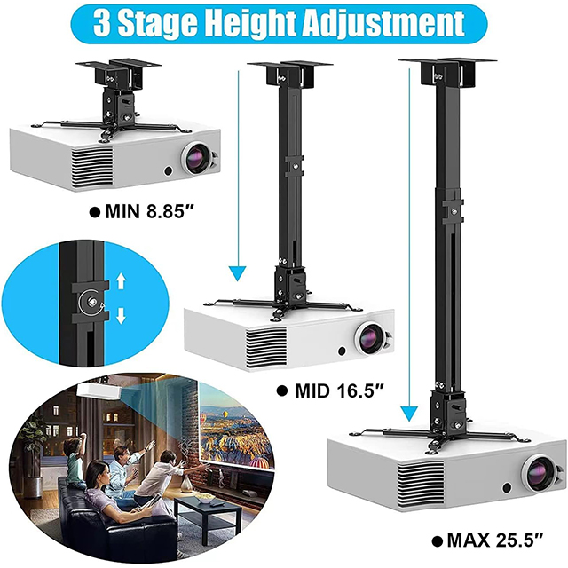 BuFan Soporte Proyector, Universal Ajustable Techo, 15.75-25.59 Ajustable Pulgadas Proyección de Longitud Extensiblecon Brazo de Extensión, Inclinar ±15° Soportar hasta 15 kg para Proyector LCD DLP