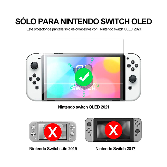 Protector de Pantalla Nintendo Switch OLED, Cristal, Mica de Pantalla, Vidrio Templado, 9H Doble-Reforzado Dureza Screen Protector Film, 2 Unidades