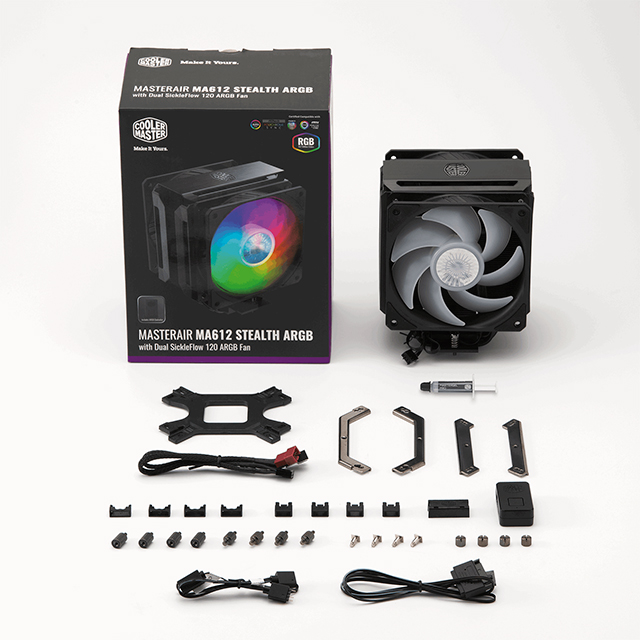 Disipador para CPU Cooler Master MasterAir MA612 Stealth ARGB, 120mm, 27 dBA, 650-1800 RPM, LGA1700/1200/1151/1150/1155, AM5/AM4/AM3/AM2/FM2/FM1 - MAP-T6PS-218PA-R1