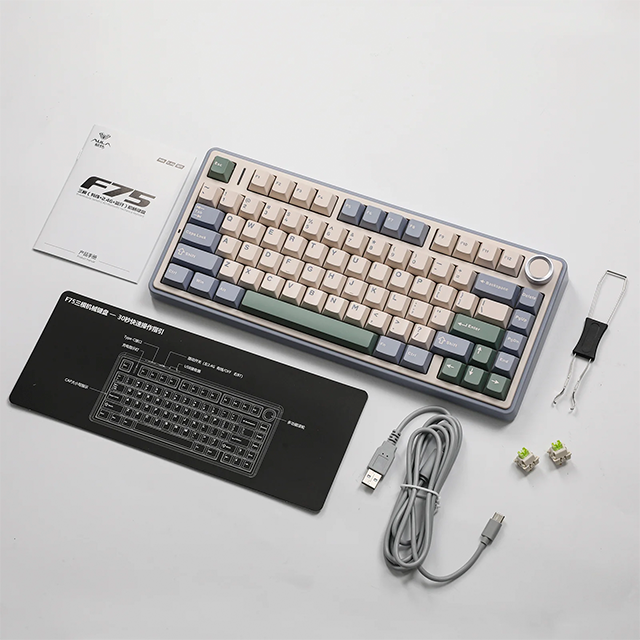 Teclado mecánico Aula F75 inalámbrico, 70%, triple conexión, Reaper switch, gasket 7 niveles, RGB, morado/beige/verde – 8500-0012