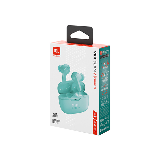 Audifonos JBL Vibe Beam Menta, Bluetooth 5.2, Deep Bass, 32 Horas, Micrófono, Resistente a Agua y Polvo IP54 - JBLVBEAMMITAM 