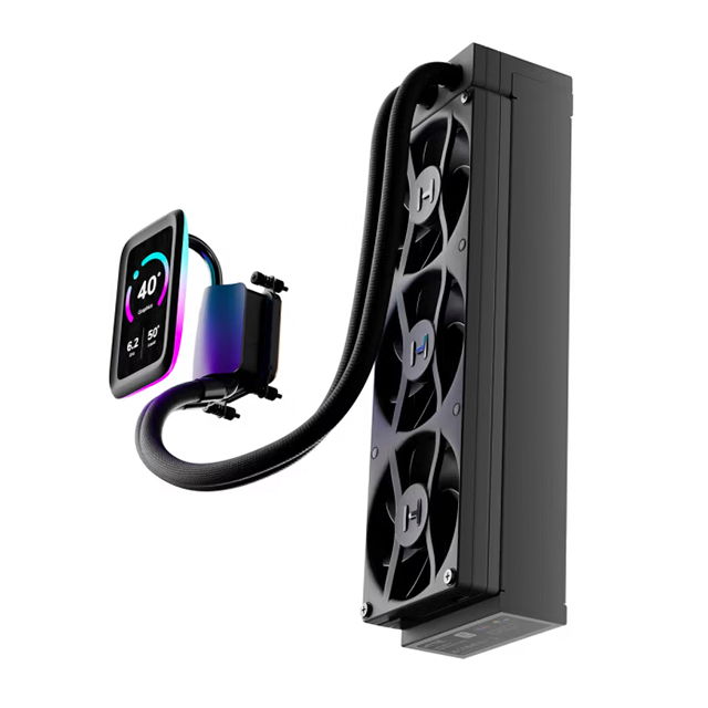 Enfriamiento Líquido HYTE THICC Q80 Trio, 360 mm, Pantalla IPS 5" 720p 60 Hz, 3× Ventiladores 120 mm, 3000 RPM, ARGB, Negro – FAN-HYTE-Q80T-BB