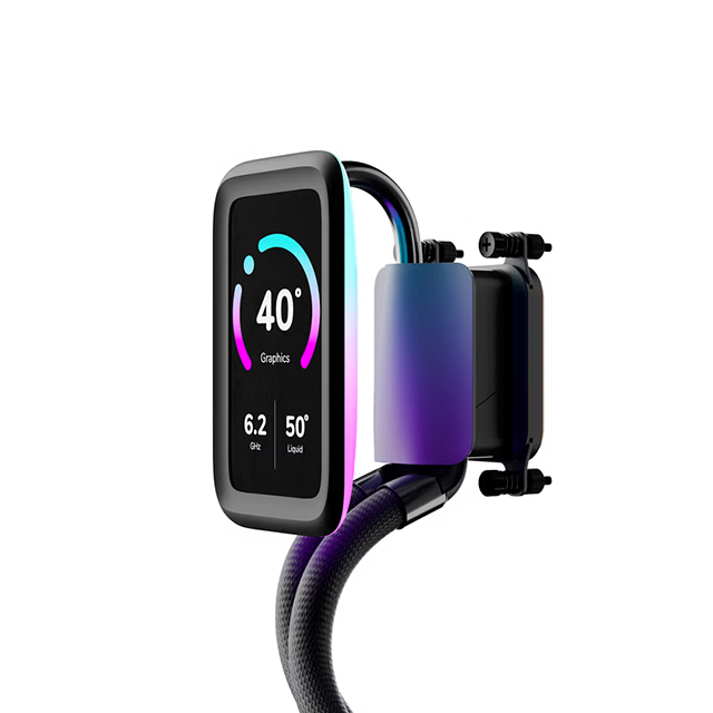 Enfriamiento Líquido HYTE THICC Q80 Trio, 360 mm, Pantalla IPS 5" 720p 60 Hz, 3× Ventiladores 120 mm, 3000 RPM, ARGB, Negro – FAN-HYTE-Q80T-BB