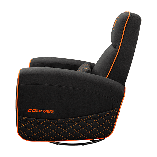 Sofá Gamer COUGAR FIDOM, reclinable, giratorio, balanceo, soporte lumbar, negro/naranja – CGR-FDF-ORB