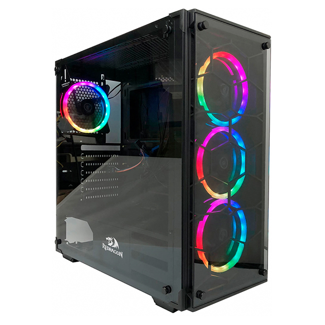 Gabinete Redragon Wheel Jack, Mid Tower, Incluye 3 ventiladores RGB, ATX / Micro-ATX / Mini-ITX , Cristal Templado , Filtro Anti Polvo -  GC-606BK-3RGB