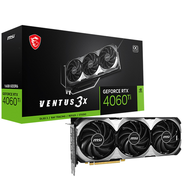 Tarjeta de video Nvidia MSI GeForce RTX 4060 Ti VENTUS 3X 16G OC,  DLSS 3, RAY TRACING, REFLEX, STUDIO, GDDR6,  - GPU-MSI-RTX4060Ti-VENTUS3X/16G