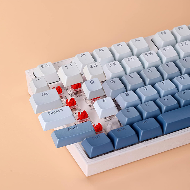 Gaming Keycaps Para Teclado Mecánico Redragon Ombre PBT A134 Blanco/Azul, 104 Teclas, Tecla de doble inyección, Translucidas 