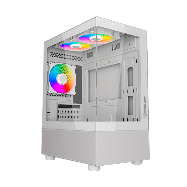 Gabinete Ocelot Gaming GLASS EW7, Micro-ATX, 3 Ventiladores RGB, Panel Frontal y Lateral de Vidrio Templado, Blanco