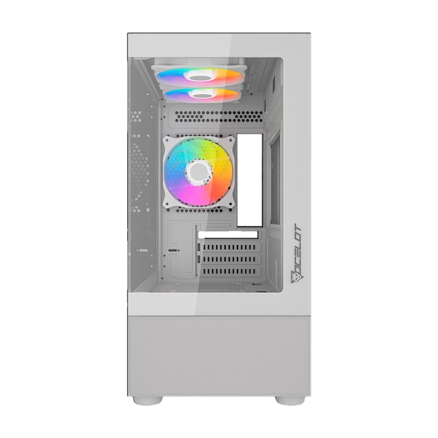 Gabinete Ocelot Gaming GLASS EW7, Micro-ATX, 3 Ventiladores RGB, Panel Frontal y Lateral de Vidrio Templado, Blanco