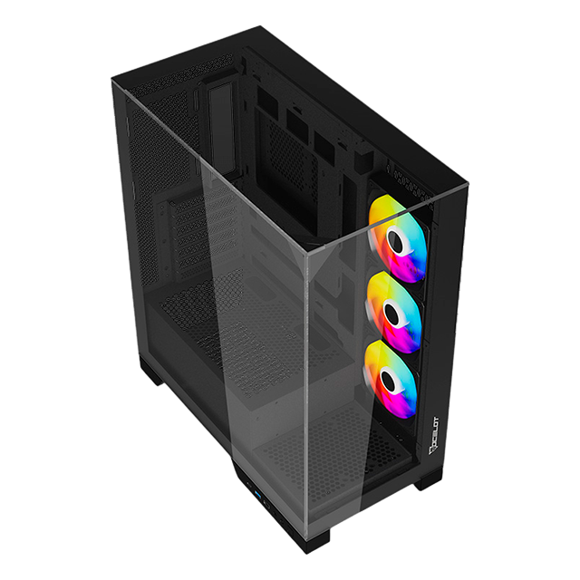 Gabinete Ocelot Gaming Glass Hunter 3, Mini Tower, ATX / Micro-ATX / ITX, Cristal Templado, 3 Ventiladores Incluidos – Glass Hunter 3