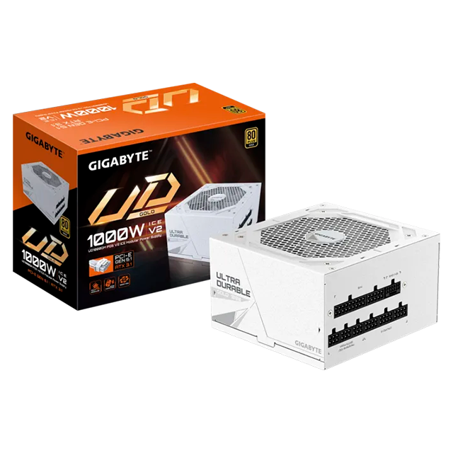 Fuente de Poder Gigabyte UD1000GM PG5 ICE, 1000W, 80 Plus Gold, ATX 3.1, PCIe 5.1, full modular, blanco – GP-UD1000GM PG5 ICE