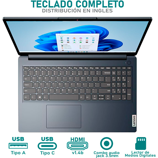 Laptop Lenovo IdeaPad 1 15AMN7, 15.6", Full HD, Ryzen 5 7520U, 16GB RAM, 256GB SSD, Windows 11 – 82VG