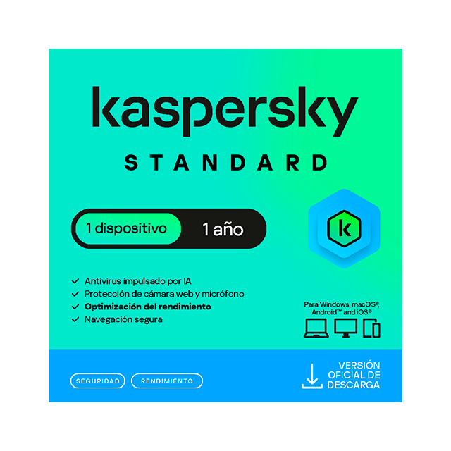 Kaspersky Standard, 1 Dispositivo, Suscripción 12 Meses, Licencia Digital ESD – KL1041ZDAFS