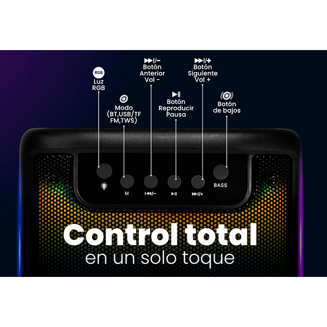 Bocina Vorago KSP-180, 3”, RGB, TWS, Hasta 4 Horas, Bluetooth, USB, Micro SD, 3.5 mm