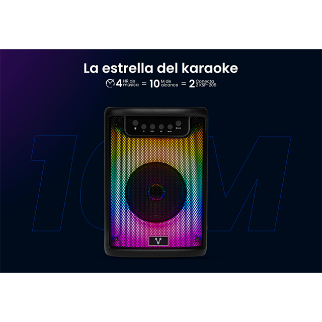 Bocina Vorago KSP-205, 4”, RGB, TWS, Hasta 4 Horas, Bluetooth, USB,  Micro SD, 3.5 mm