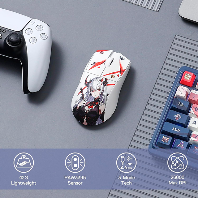 Mouse Gaming K1NG Pro 1K Anime Design, inalámbrico/alámbrico, 26,000 DPI, 1000 Hz, 50 g – M916AK-PRO