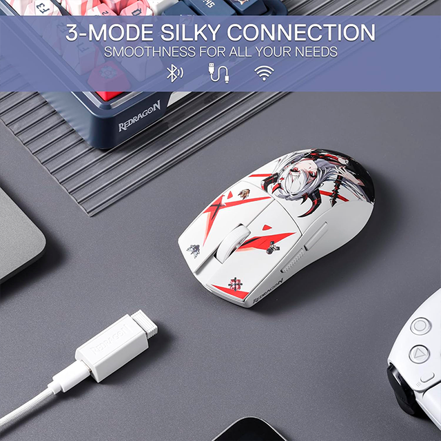 Mouse Gaming K1NG Pro 1K Anime Design, inalámbrico/alámbrico, 26,000 DPI, 1000 Hz, 50 g – M916AK-PRO