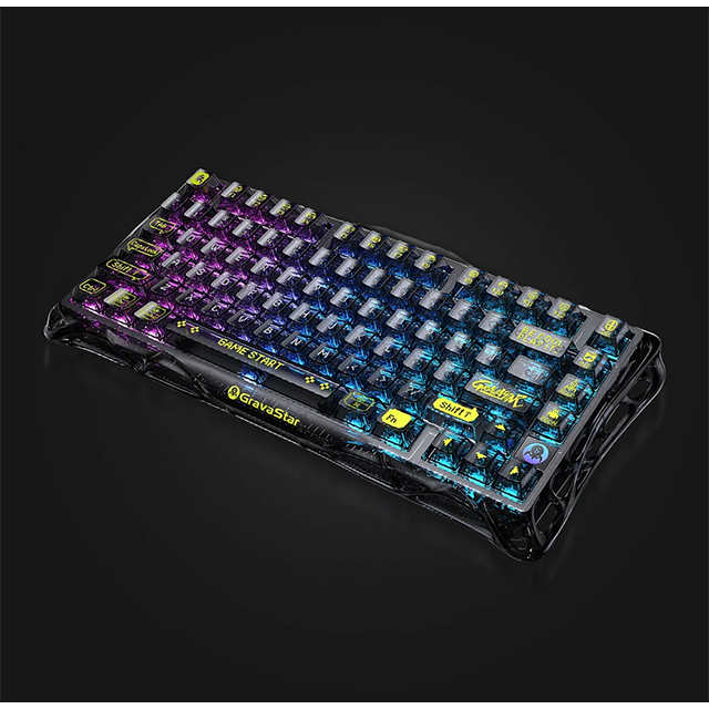 Teclado Mecánico Gamer GravaStar Mercury K1 Lite, 75%, inalámbrico, Transparent Black – GS K1 LITE_XTAL_BLK
