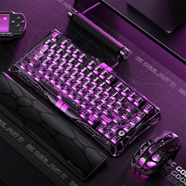Teclado Gamer GravaStar Mercury V75 Lite, 75%, Hall Effect Magnetic Switch, Transparent Black – GS V75 LITE_XTAL_BLK