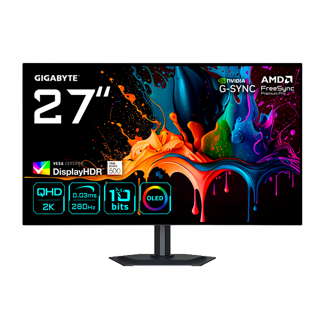 Monitor Gaming Gigabyte MO27Q28G, 27", QHD 2560×1440, 280 Hz, WOLED, 0.03 ms, HDR True Black 500, HDMI/DisplayPort/USB-C – MO27Q28G