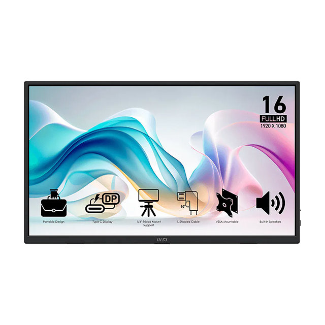 Monitor Portátil MSI PRO MP165 E6, 15.6", Full HD 1920×1080, IPS, HDMI/USB-C – PRO MP165 E6