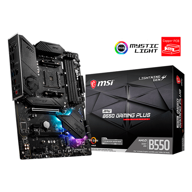 Tarjeta Madre MSI MPG B550 Gaming Plus, ATX, Socket AM4, DDR4 hasta 4400+ MHz (OC), PCIe 4.0, 2x M.2, 6x SATA, RGB Mystic Light